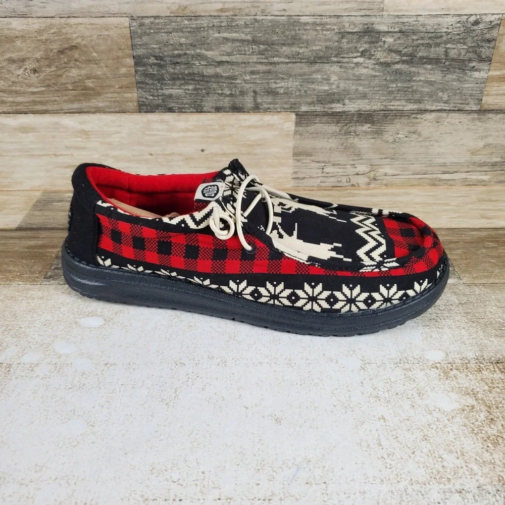 Hey Dude Wally Holiday Cheers Mens Loafer Shoes Sz 9 Black Multi Casual Slip On